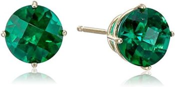 Amazon Collection 10k Gold Round Birthstone Stud Earrings for Women