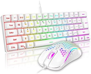 RedThunder 60% Mini Gaming Keyboard and Mouse Combo, Lightweight, Ultra-Compact 61 Keys RGB Backlit,7200 DPI Honeycomb Optical Mouse, Wired Gaming Set for PC MAC PS5 Xbox Gamer(White)