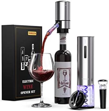 Electric Wine Opener Set, Tomeem Wine Gift with Rechargeable Electric Wine Aerator, Vacuum Stoppers and Foil Cutter, 4-in-1 Electric Bottle Opener for Home Party Bar Outdoor