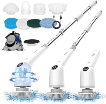 BCJJ Electric Spin Scrubber,Cordless Cleaning Brush,Shower Scrubber with 9 Replaceable Brush Heads, Power Scrubber 3 Adjustable Speeds, Spin Brush with Long Handle for Cleaning Bathroom Floor Tile Tub