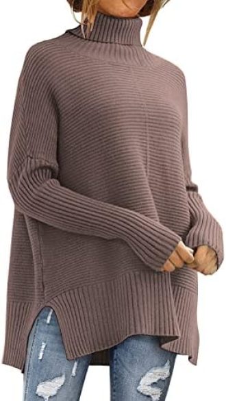 LILLUSORY Women’s Oversized Turtleneck Sweaters 2023 Fall Batwing Sleeve Ribbed Tunic Sweater