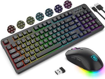 KOLMAX BT98 Wireless Keyboard and Mouse Combo,Triple Mode 2.4G/Wired/Bluetooth Gaming Keyboard and Mouse,Rechargeable Ergonomic RGB Backlit Light Up Keyboard Mouse with Knob for PC/Mac/Tablet Black