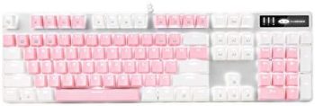 MageGee Mechanical Gaming Keyboard, New Upgraded Blue Switch 104 Keys White Backlit Keyboards, USB Wired Mechanical Computer Keyboard for Laptop, Desktop, PC Gamers(White & Pink)