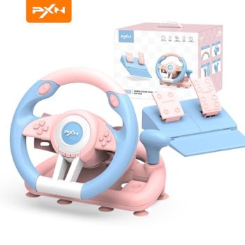 PXN V3II Racing Wheel – Gaming Steering Wheel for PC, 180 Degree Driving Wheel Volante PC Universal Usb Car Racing with Pedal for PS4, PC, PS3, Xbox Series X|S, Xbox One(pink)