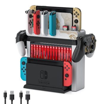 Switch Game Storage with Controller Charger for Nintendo Switch Oled- the Legend Of Zelda: Tears Of The Kingdom Edition ＆ Switch Model Joycon, Switch Dock Charging Gaming Accessories Organizer Holder