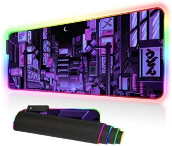 Anime Gifts, Purple Japanese Anime Night City Extra Large Thick RGB Mousepad Led Mouse pad Gaming, Kawaii Mouse pad Anime Led Desk mat, Anime Stuff, Gamer Mouse Mat Led, Laptop Pad Mat, Keyboard HG