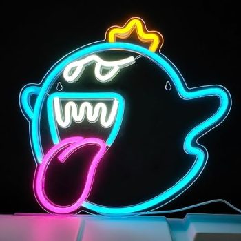 Neon Sign King Boo The Ghost Face LED Neon Light Mario Lamp Acrylic Sign for Game Room Decor Gaming Light Accessory Gifts for Boy Room Decor (Ice Blue)